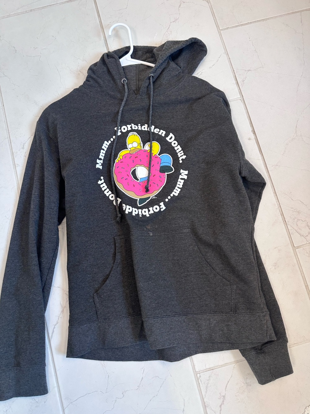 Dark Gray Hoodie with Pink Donut Graphic